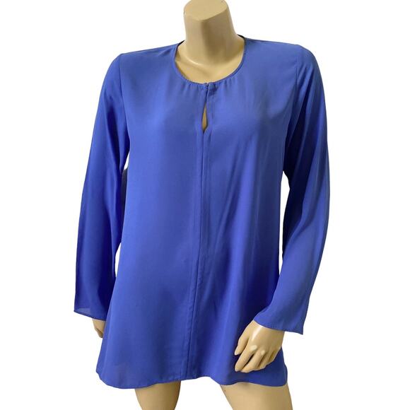 ADRIENNE VITTADINI Womens Size Medium Blue Long Sleeve Keyhole Neck Tunic Shirt - Picture 1 of 8